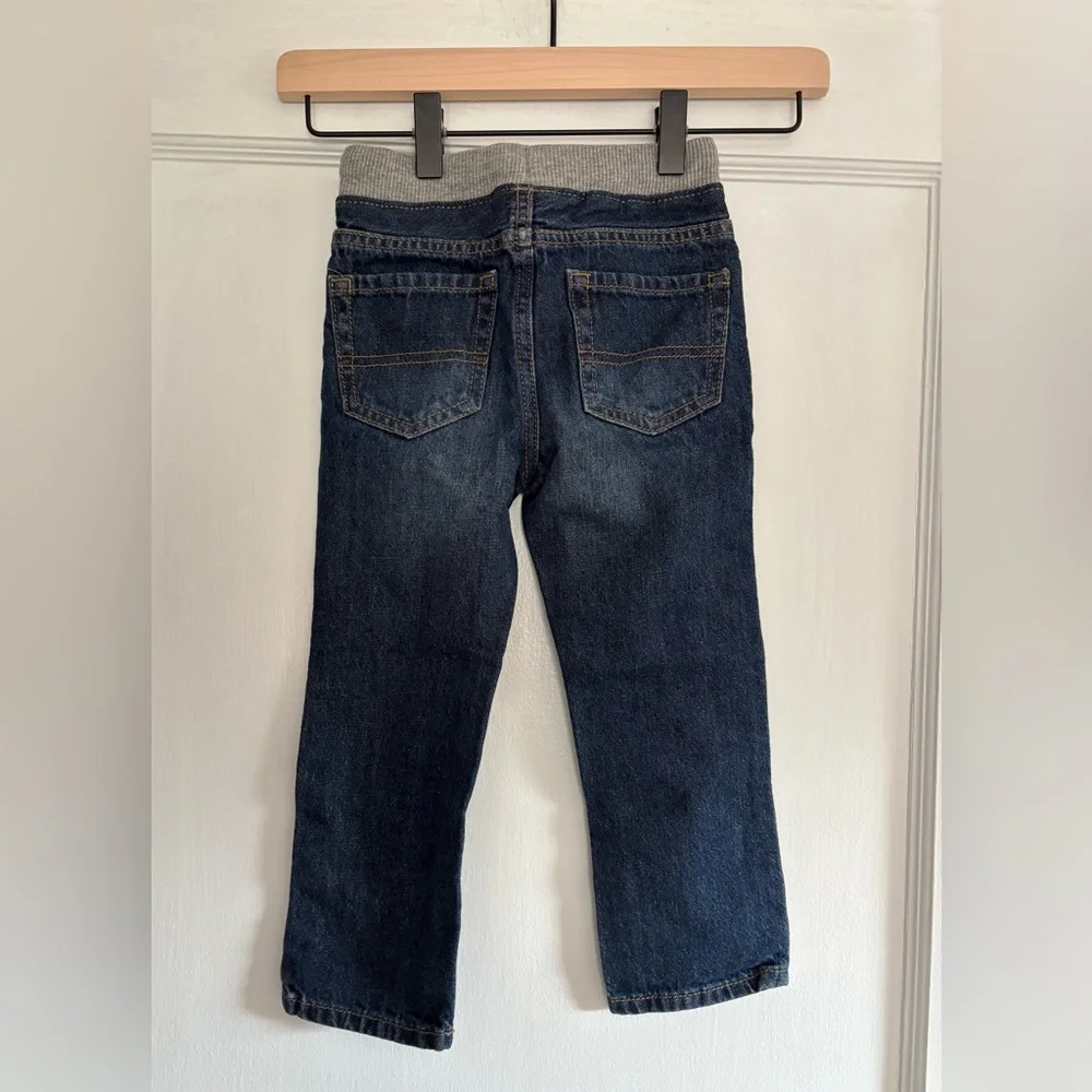 NWT Boy's Dark Wash Blue Denim Jeans with Gray Waistband Size 3T